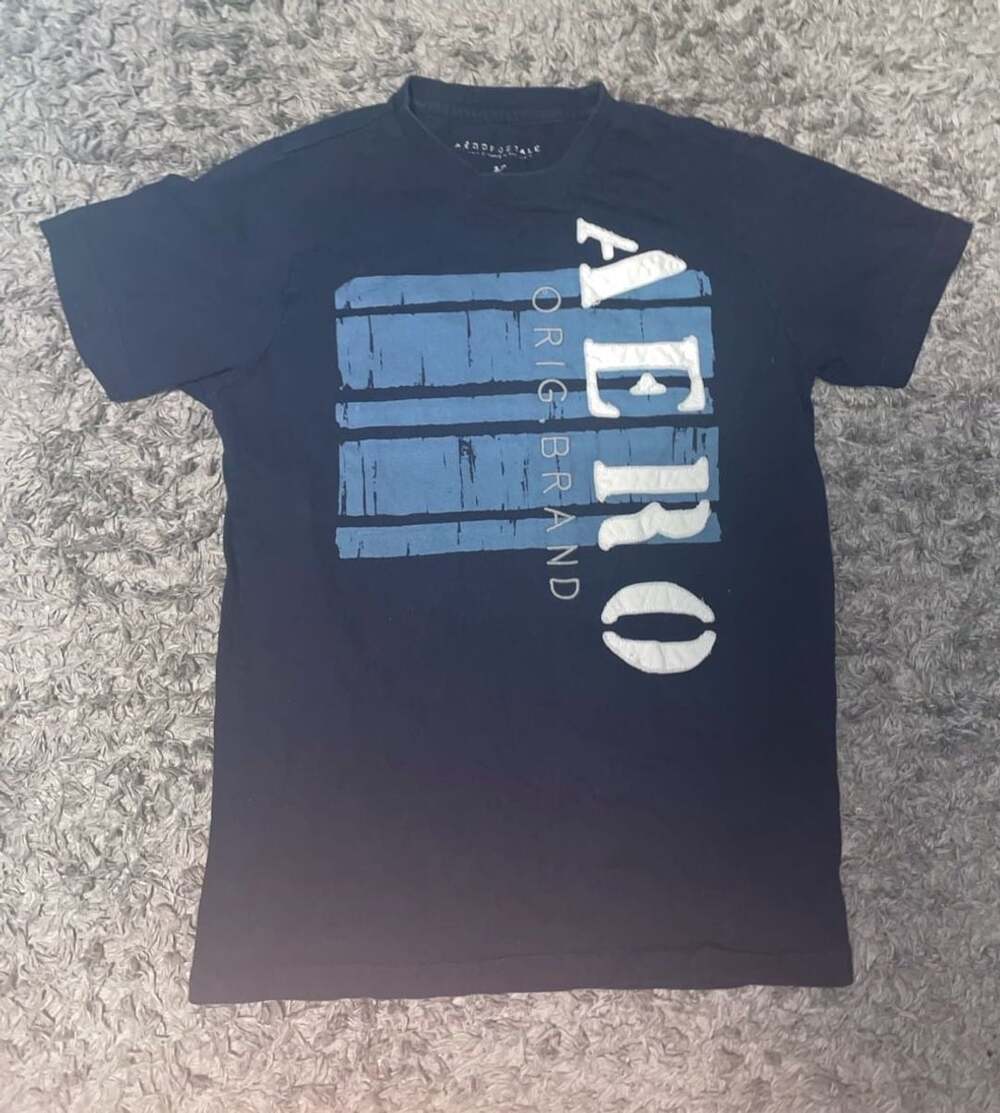 Youth Aeropostale Aero Double Arch Logo Graphic Tee - Navy Blue - Size S/P